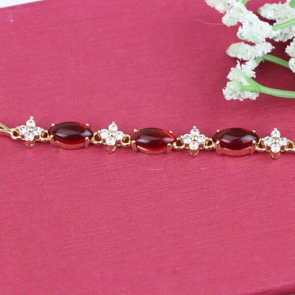 Rose Gold Bracelet with Red and White Stones, XPBL0686 - Picture 10 of 12